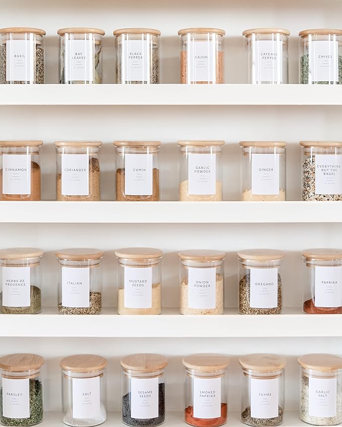 Minimalist Spice Labels for Spice Jars - 146 Spice Jar Labels Stickers for Containers, Waterproof Spice Stickers Preprinted - Spice Organising Herb Seasoning Kitchen Pantry Organization
