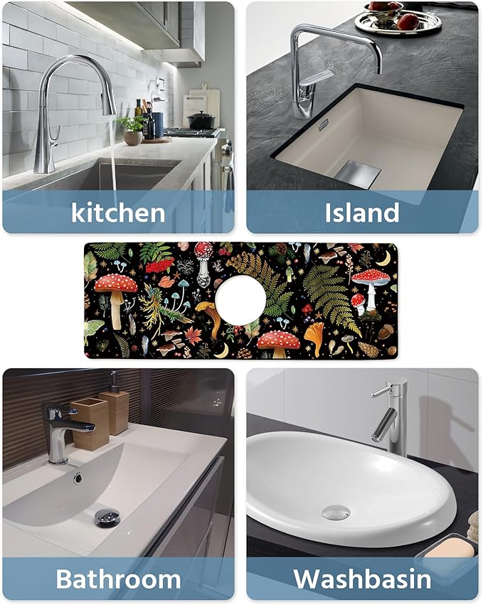 Patterned Sink Faucet Mat Kitchen Splash Guard Super Absorbent Drying Mat, Non-Slip Drain Pad for Kitchen Counter or Bathroom-24x5.5in
