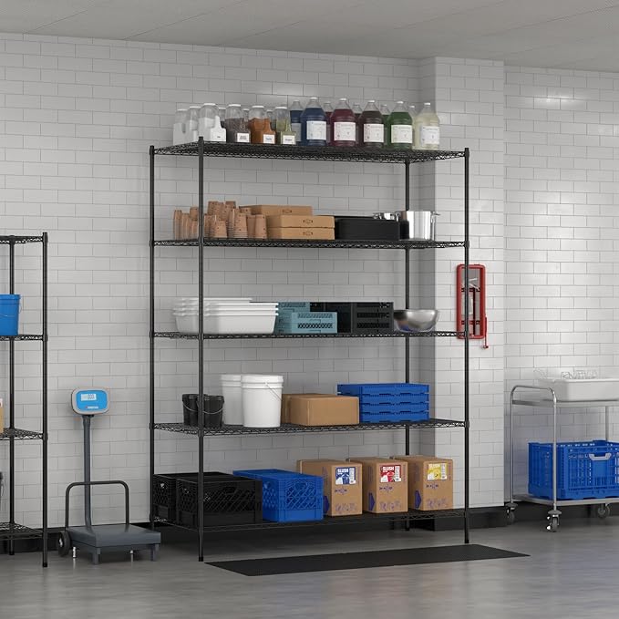 Commercial NSF Listed Black Epoxy Stationary Wire Shelving Kit 30" x 72" x 96", with 5 Shelves Perfect for Warehouse, Walk-in Refrigerator, Freezer, Grocery Store, Restaurant, Dishroom