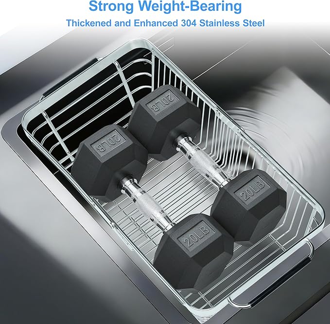 Dish Drying Rack Over The Sink, Stainless Steel Dish Racks for Kitchen Counter, Expandable Drainer for Kitchen Sink Organizer, 2-in-1 Extend Drain Basket and Plates Holder for Utensil Storage