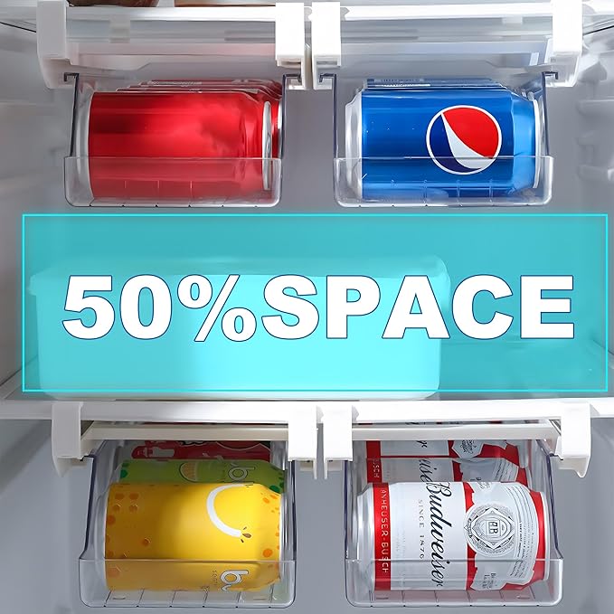 Refrigerator Drawer Can Organizer, Hanging Pull Out Shelf Storage for Soda, Egg, Fruit, Vegetable, Meat - Transparent Container Fits All Fridges