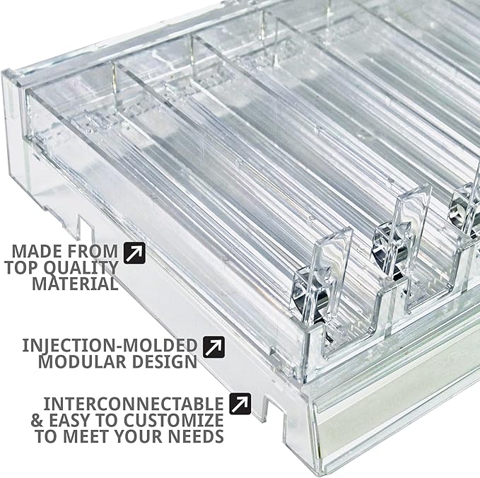 Azar Displays 225830-6COMP-CLR 6 Compartment Divider Bin Cosmetic Tray with Pushers - 6 Slots per Tray, 2-Pack, Clear