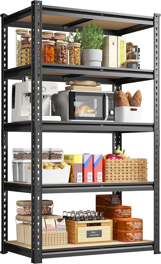 5-Tier Storage Shelves, 1980LBS Adjustable Pantry Shelves, Metal Shelving Unit for Storage, Kitchen, Pantry, Closet, Laundry, Garage, 59.8" H x 27.55" W x 11.81" D