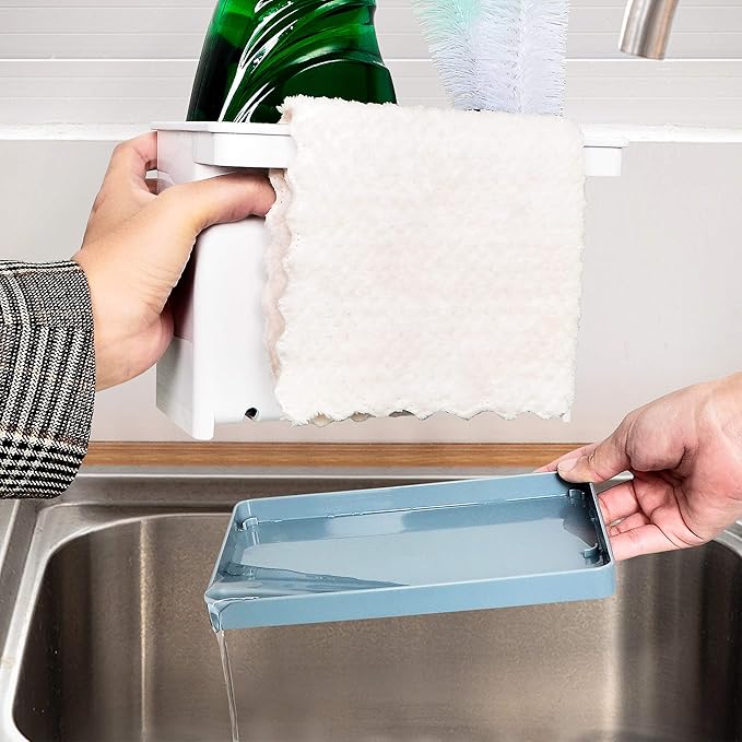 YOHOM 2-in-1 Sink Caddy with Sink Drain Tray & 4 Adjustable Dividers for Kitchen Sponge & Brush Holder