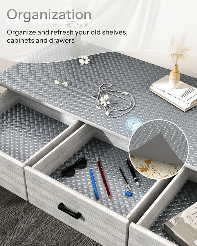 Shelf and Drawer Liner for Kitchen Cabinet, Non-Adhesive 24in x 120in Waterproof Contact Paper Refrigerator Liners Thickened Durable EVA Material Non Slip Mat for Dresser Cupboard Pantry Protector