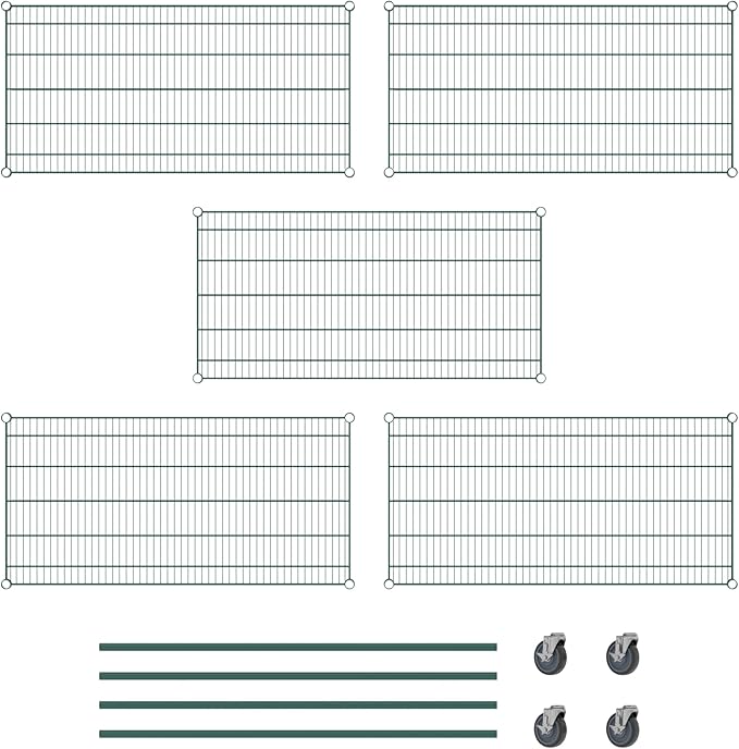 Commercial NSF Listed Green Epoxy Mobile Wire Shelving Kit 24" x 48" x 60", with 5 Shelves Perfect for Warehouse, Walk-in Refrigerator, Freezer, Grocery Store, Restaurant, Dishroom