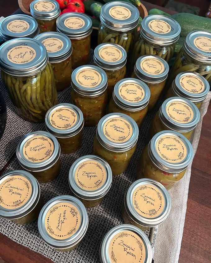 500pcs 2" Label Stickers for Jars and Lids, 4 Different Wreath Designs, Kraft Labels Christmas Gift Tags Stickers for Pantry, Mason Jars, Canning, Bottles