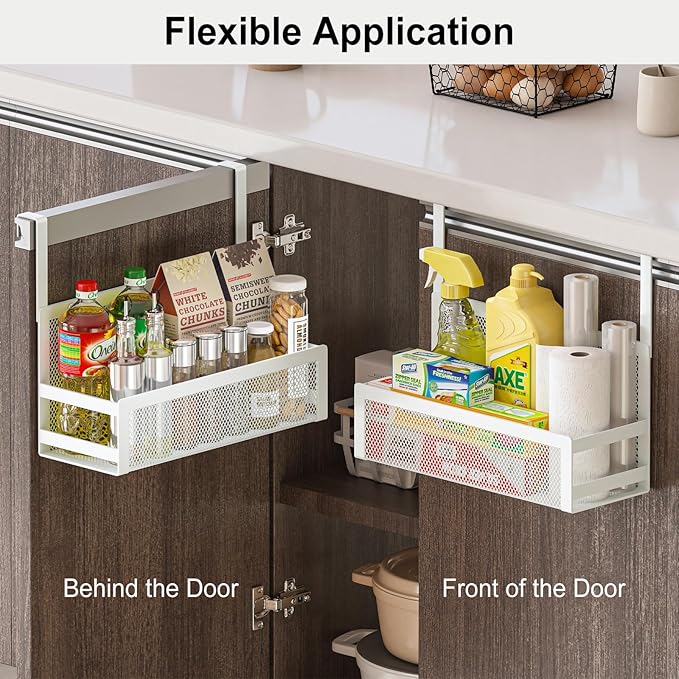 Hanging Bathroom Baskets Fine Mesh Wire Storage Basket Over Cabinet Door Organizer No Drilling Required for Kitchen Bathroom Office, Large, 2 Pack