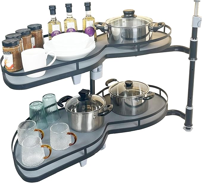 HANKEY Swing Left Blind Corner Cabinet Pull Out Organizer 2-Tier Slide Out Kitchen Organizers and Storage with Soft Close, Kitchen Cabinet Lazy Susan Organizer for Cabinet 36inch, Left Open