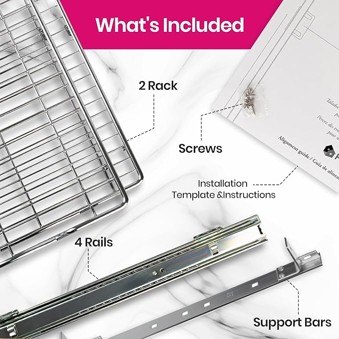 HOLDN’ STORAGE Two Tier Pull Out Cabinet Organizer, Individual Sliding Drawers - Heavy Duty Metal with Lifetime Limited Warranty - Anti Rust Chrome Finish - 28" W x 21”D x 16.5" H