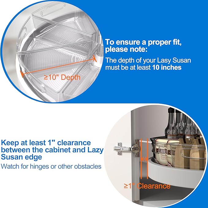 Lazy Susan Organizer Bins for 26"-27" Diameter Corner Cabinet Lazy Susan, 6 Pack, Clear Plastic Cabinet and Pantry Storage Bin, 1/8 Wedge-Food Safe, BPA Free