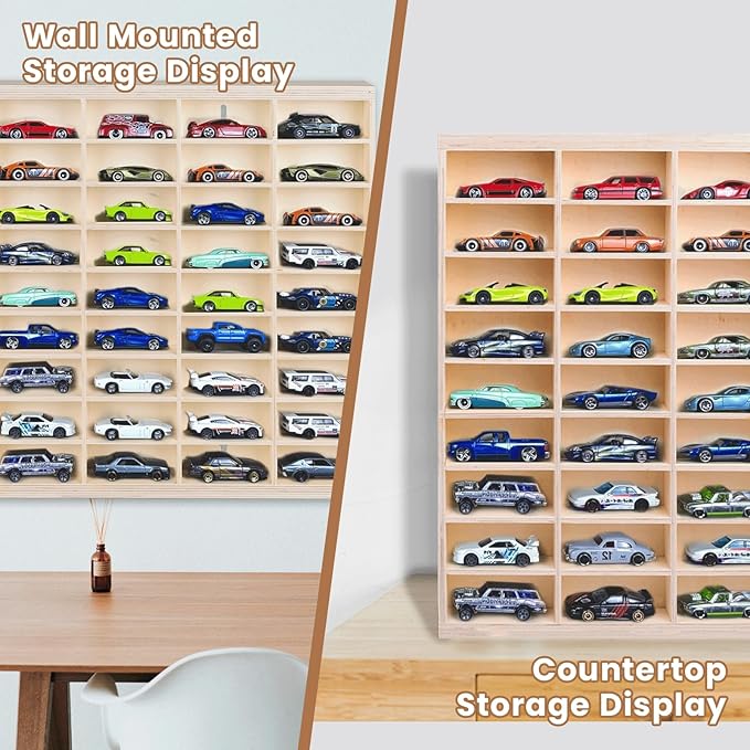 1:64 Model Car Wooden Display Case,108 Grids,Storage Display Shelf,for 1/64 Scale Toy Cars,Wall Mount ,Model car Display Organizer,Collapsible Toy Car Storage(Only One Case)