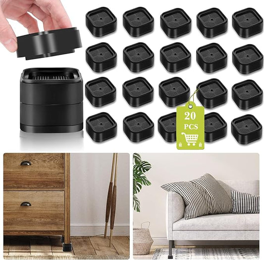 20 Pack Furniture Risers 1, 2 or 3 Inch, Adjustable Bed Risers Heavy Duty For Table Desk Couch Chair Sofa Cabinet Bed Legs Dorm, Square Stackable Bed Raisers Blocks Lift Height 1", 2" or 3", Black