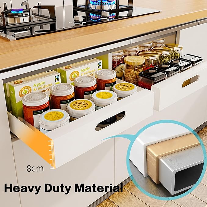 2 Pack Cabinet Organizer, 16.9" Deep Pull Out Drawers for Cabinets, Pull Out Cabinet Organizer Adhesive Heavy Duty Carbon Steel, 10'' Wide Kitchen Cabinet Organizer, Pantry Organizers