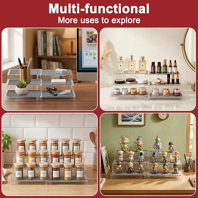 Expandable Can Rack Organizer, 3-Tier Adjustable Length Can Storage Holder, Set of 2 Holds Up to 36 Cans, Stability with Non-Skid Shelf, Canned Goods Storage Display for Pantry, Cabinet, Countertop
