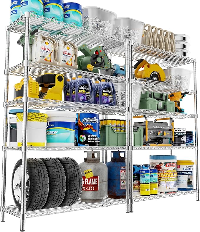 MODCART Storage Shelves, 2 PCS 36" L x 14" W x 72" H Heavy Duty Garage Wire Shelving Unit Loads 1750LBS, 5-Tier Adjustable Metal Industrial Utility Shelf Rack for Kitchen, Laundry Room, Basement