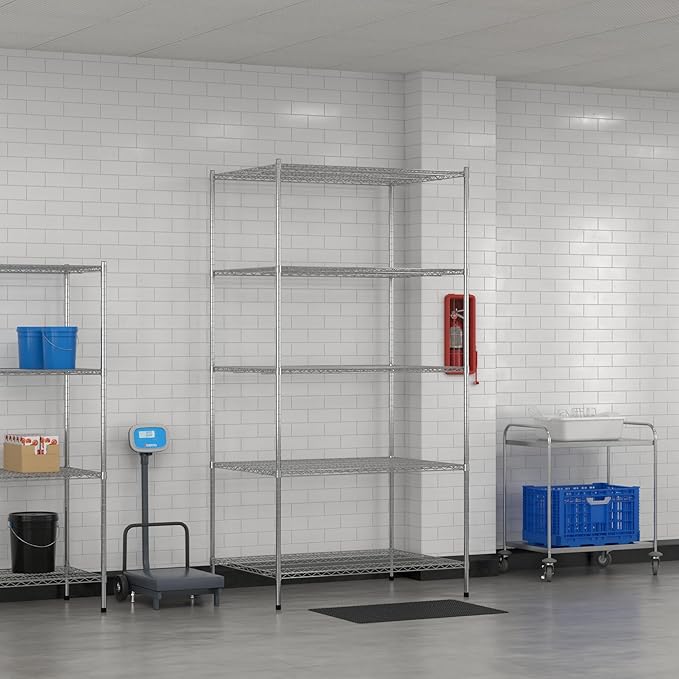 Commercial NSF Listed Chrome Stationary Wire Shelving Kit 36" x 48" x 96", with 5 Shelves Perfect for Warehouse, Walk-in Refrigerator, Freezer, Grocery Store, Restaurant, Dishroom