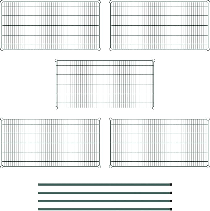 Commercial NSF Listed Green Epoxy Stationary Wire Shelving Kit 24" x 48" x 64", with 5 Shelves Perfect for Warehouse, Walk-in Refrigerator, Freezer, Grocery Store, Restaurant, Dishroom