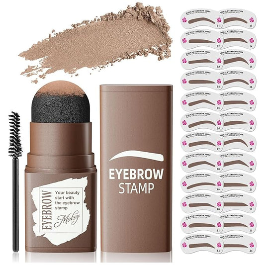 Eyebrow Stamp Stencil Kit - Eye Brow Stencil Kit for Beginners, Brow Stencil and Stamp Kit Long-lasting, Smudge-Proof & Waterproof, 24 Reusable Eyebrow Shapes Stencils for Perfect Brow (Light Brown)
