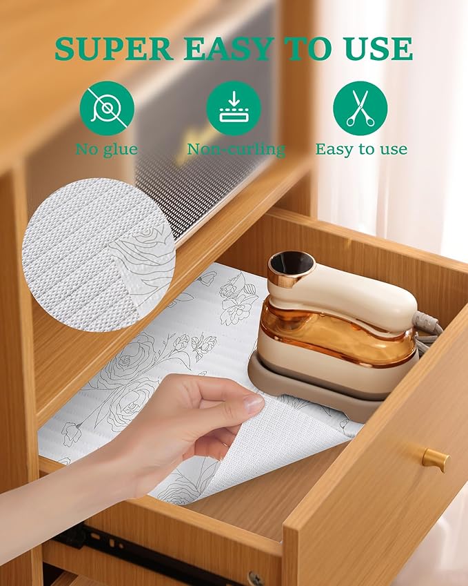 Insigoo Shelf Drawer Liner for Kitchen Cabinets Non-Adhesive Shelf Liner Paper Non-Slip Strong Grip Drawer Liner Cabinet Liners Thickened Easy to Clean for Tool Box Pantry (Rose,17.5In x 20FT), Gray