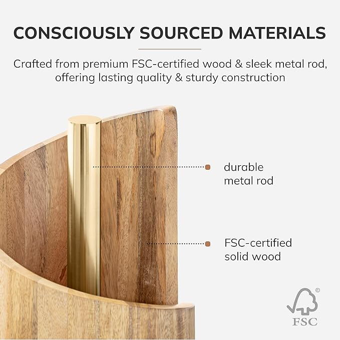 Anji Mountain Paper Towel Holder Countertop with Mango Wood Round Base and Iron Holder,Holder Stand for Kitchen Roll Organize,Wooden Paper Towel Holder for Kitchen Dining Table Home Decor
