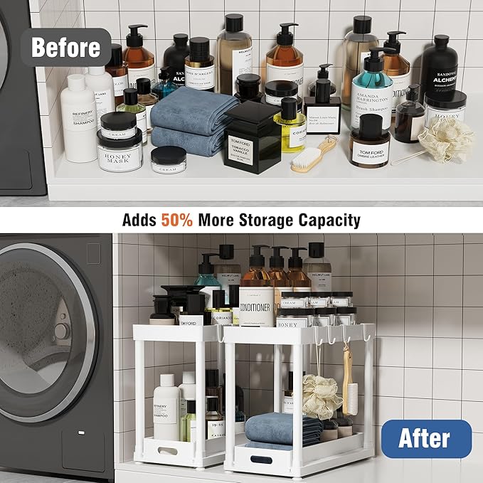2 Pack Pull-Out Storage Organizers, Under Sink Organizer and Storage for Bathroom & Kitchen,Multi-Purpose Under Cabinet Organizers and storage Black