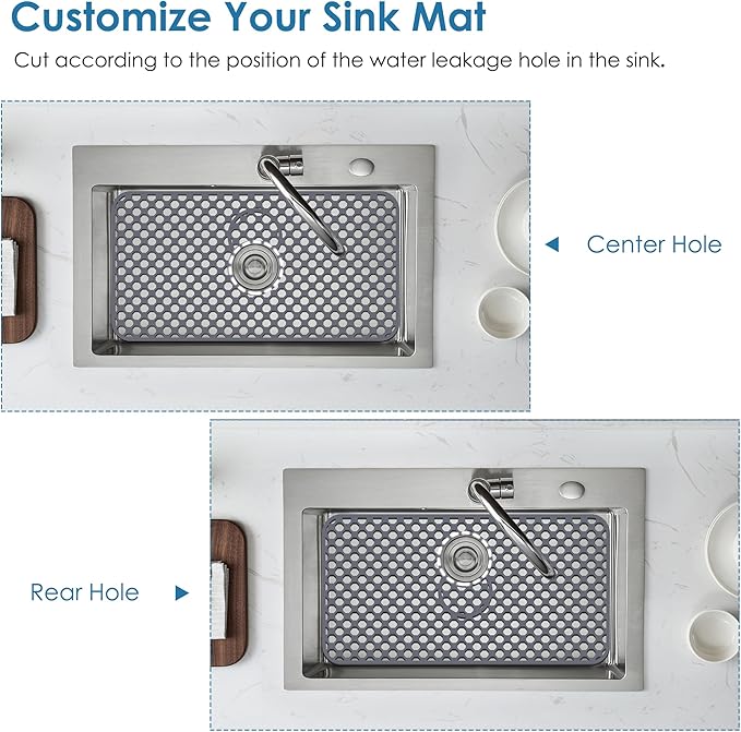 Flytime Silicone Sink Protectors for Kitchen Sink with Center&Rear Drain, 26"x 14" Kitchen Grid Accessory, Non-Slip Folding Heat-Resistant Mat for Bottom of Farmhouse Porcelain Stainless Steel