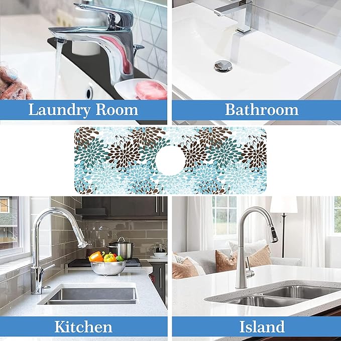 Faucet Mat Splash Guard Colorful Rain Drop, Soft Diatom Mud Material, Strong Water Absorption, Non-slip,Easy to Clean for Bathroom, Kitchen 15"X5.5"