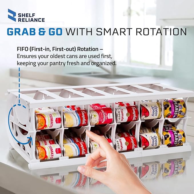 Shelf Reliance Cansolidator Pantry Plus - 1-Pack Can Organizer for Pantry, Stackable Soda Can Storage for Kitchen, Holds 60 Cans of Food or Soda