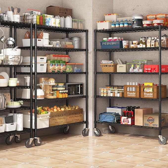 MODCART 48" W x 20" D x 72" H Wire Shelving Unit with Lockable Wheels, 5-Tier Heavy Duty Garage Shelves, 400 lbs Per Shelf Capacity, Industrial Storage Rack for Garage Pantry Kitchen