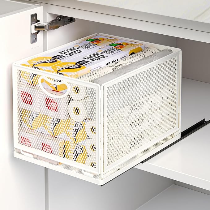 Pull Out Cabinet Organizer,Metal Carbon Steel and Silent sliding Design,Heavy Duty Cabinet Slide Out Shelves for Storing and Organizing Bathrooms, Kitchens, Bedroom 11.8" D*9.6" W*8.4" H