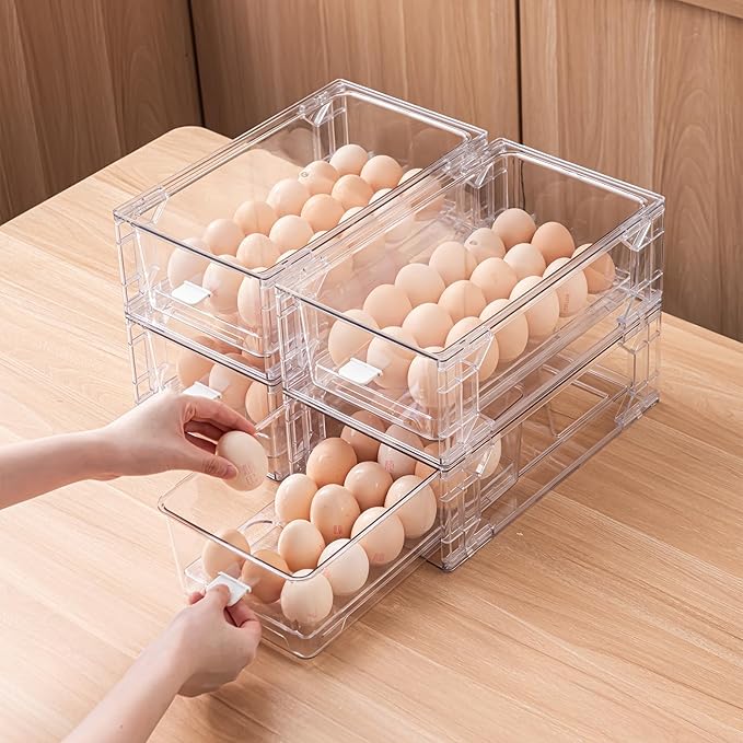 PiJeyiee BPA-Free Egg Storage Drawer - Stackable Refrigerator Egg Tray, 2 Pack, 36 Egg Tray.