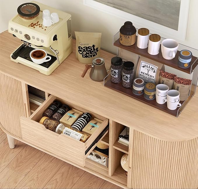 Mug Holder Countertop Coffee Station Organizer, 2 Tier Acrylic Shelf for Coffee Bar Accessories, Multi-Functional Counter Standing Shelf Tea Bags Sugar Condiment Storage Caddy for Kitchen Home Office