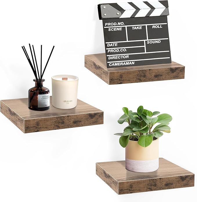 Sorbus Square Floating Shelf for Wall - 3 Small Shelves with Invisible Mounting Brackets for Living Room Decor, Bedroom, Bathroom Decor, Home & Kitchen - 9" Wall Shelf to Display Photos Trophies