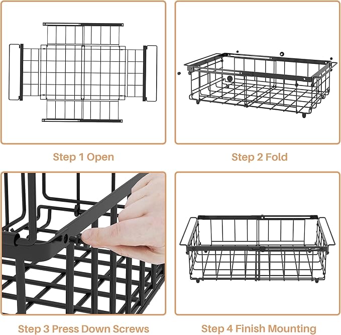 UMDONX Freezer Storage Box - Hanging Freezer Basket, Easy Slide-Out Access, 4-Piece Set, Black