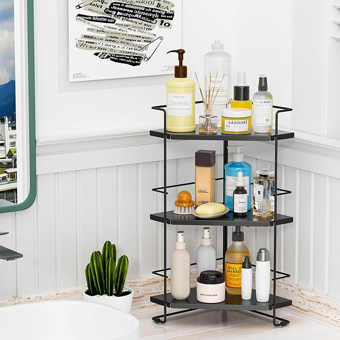 BOIVSHI 3-Tier Bathroom Organizer, Bathroom Counter Organizer, Bathroom Organizers and Storage for Bathroom, Kitchen Counter, Corner Storage Shelf for Bedroom Storage Makeup Skincare Perfume (Black)