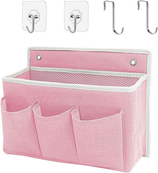 Wall Hanging Organizer Bag/Hanging Baskets with Large Mesh Compartment & 3 Pockets，Over the Door Hanging Organizer Space Saving Storage for Bedroom,RV Camper, Closet (Pink -1 Pack)