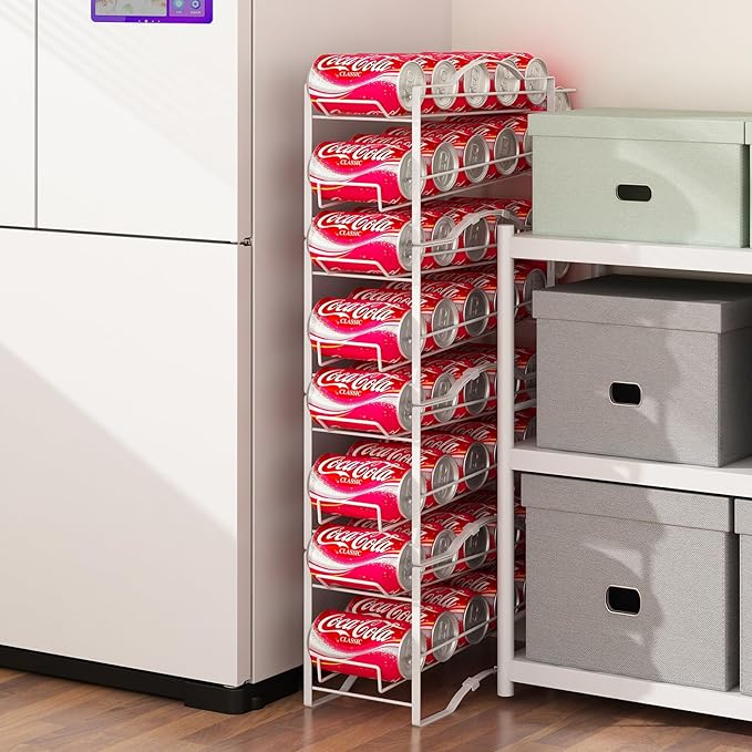 GILLAS 2 Pack Soda Can Organizer Rack for Pantry, Stackable Beverage Soda Can Storage Dispenser Holder for Refrigerator, Cabinet, White