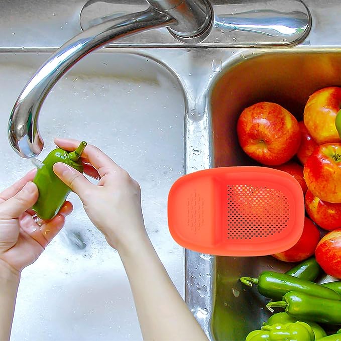 Luxshiny Kitchen Sink Drain Basket over Sink Colander Orange Mesh Strainer Food Vegetable Washing Draining Rack for Household Storage