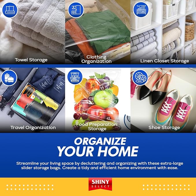 Pack of 25 Extra Large Huge Jumbo Big Slider Freezer Food Storage Bags with Resealable Closure, Thick Big 5 Gallon Size Bags, 18" x 24"