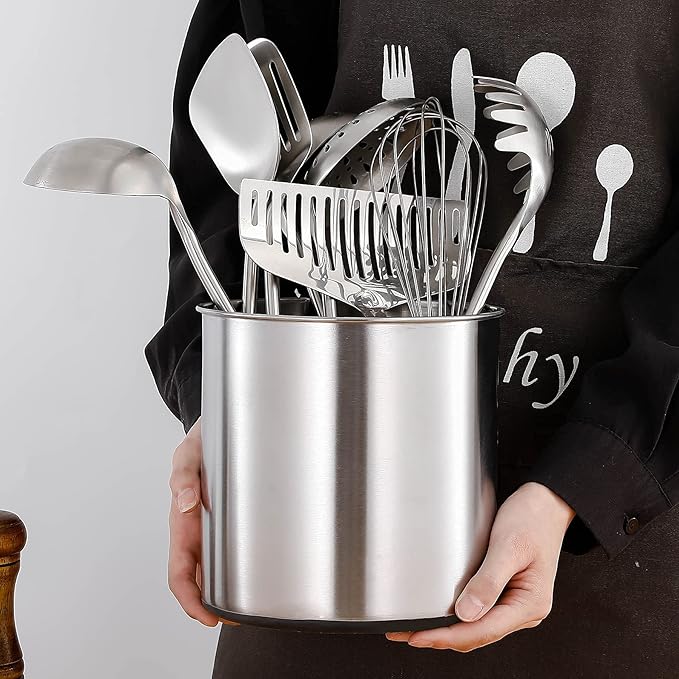 OKT Kitchen Utensil Holder,7.2″Large Stainless Steel Utensil Crock with Non Slip sillicone Bottom Design