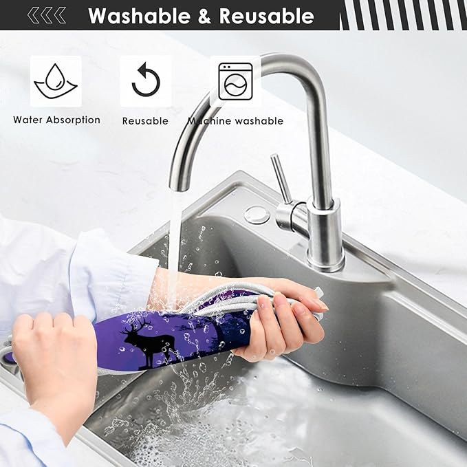 2 PCS Kitchen Sink Splash Guard 14.9 Inch Faucet Mat for Kitchen Sink Bathroom Sink Faucet Absorbing Drip Drain Mat Pad Microfiber Soft Washable Purple and Green Stag Forest Trees