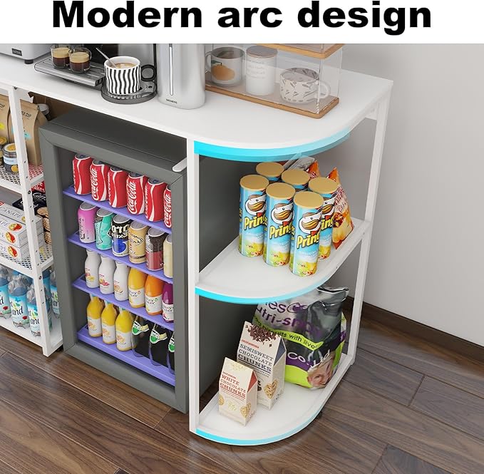 PUNCIA Mini Fridge Cabinet with Storage Coffee Bar Cabinet with Mini Refrigerator Space Beverage Wine Fridge Stand Organizer with Power Outlet Microwave Oven Stand Rack for Home Dorm