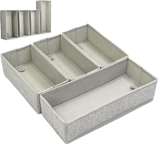Drawer Organizer - 4-Piece Rigid Fabric Storage Bin Set - Fits Gallon, Quart and Sandwich Bags, Utensils & Silverware