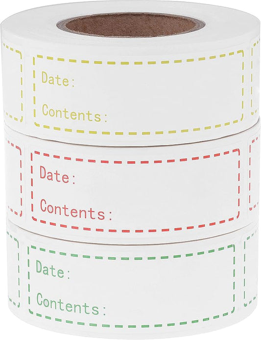 XGOOD 900 Pieces Removable Food Storage Labels, 3 Rolls (Red, Yellow, Green), 3x1in, Freezer & Refrigerator Labels