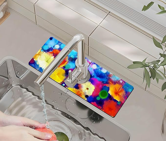 Kitchen Sink Splash Guard Faucet Mat -1 PC Super Absorbent Fast Drying Mat Sink Gadgets-Splash Guard Behind Faucet Drip Catcher for Kitchen, Bathroom,Sink Mat, Dish Drying Mat, Bathroom(15" X 5.5" )