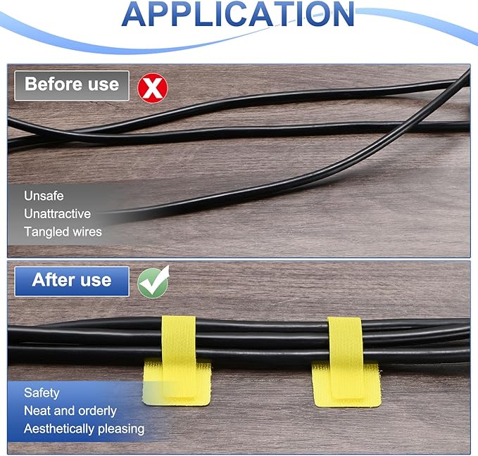 M METERXITY 100-Pack Hook and Loop Cable Ties, 3.5 x 1.1 Inch Enhanced Self-Adhesive Cord Organizer for Desk/Home/Wall/Office Essentials, Cable Management Under Desk [Yellow]