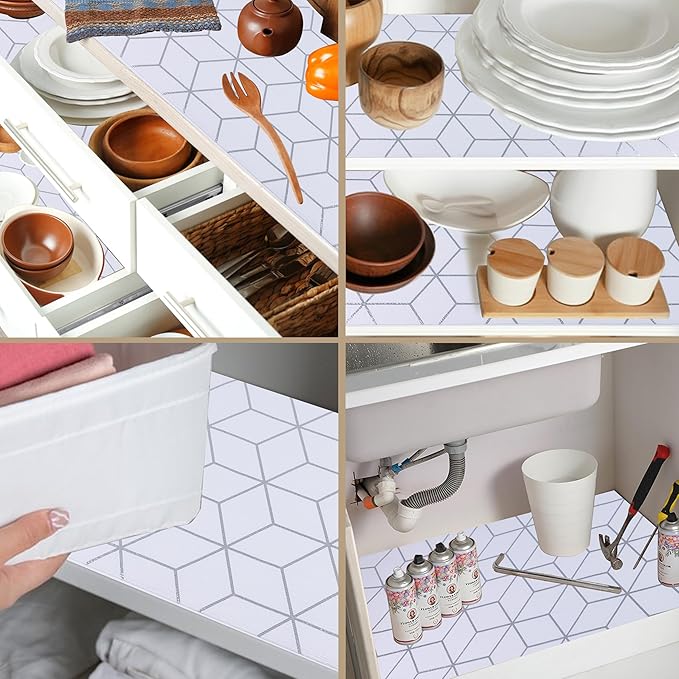 Shelf Liners For Kitchen Cabinet 20 Inch Wide X 20 Ft Non Adhesive Cabinet Drawer Liner Non Slip Water Oil-Proof Strong Grip Pantry Refrigerator Shelves Liner Bathroom Drawer Mat Cupboard Closet Liner