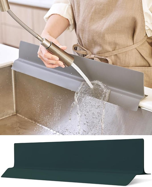23 inches 100% Premium Silicone Kitchen Sink Splash Guard - Non Slip Strong Suction, Durable, and Easy-to-Clean Splash Protector for Mess-Free Cooking and Dishwashing (Deep Green)