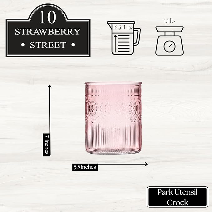 10 Strawberry Street Park Glass Utensil Crock, pink